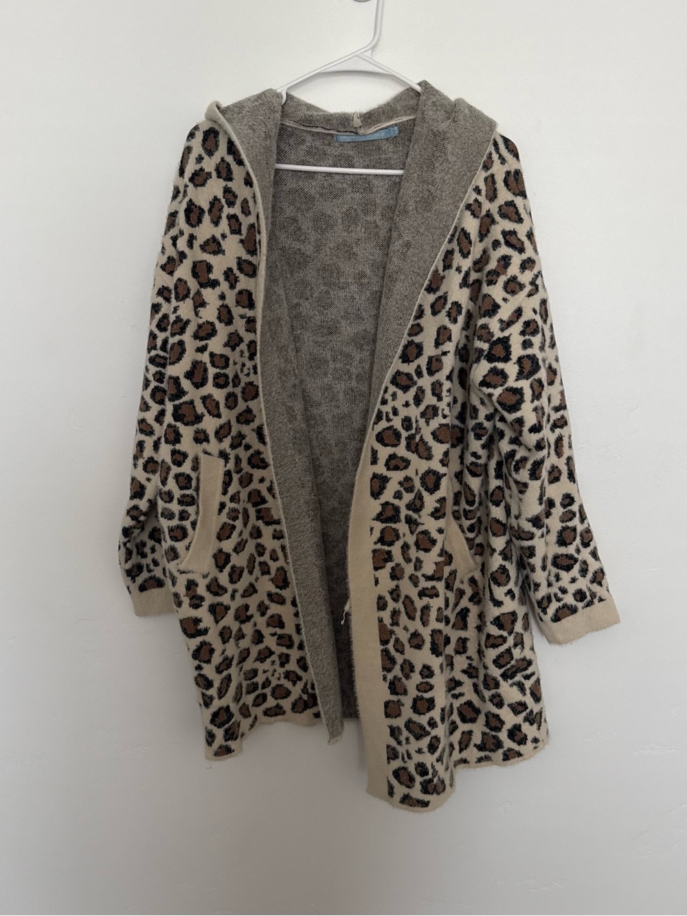 Michelle Nicole Leopard Hooded Cardigan Sweater - Beige, Brown
